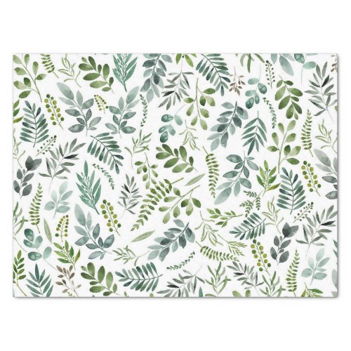 Botanical Green Leaves Watercolor Pattern  Tissue Paper