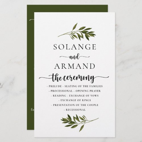 Botanical Green Leaves Wedding program