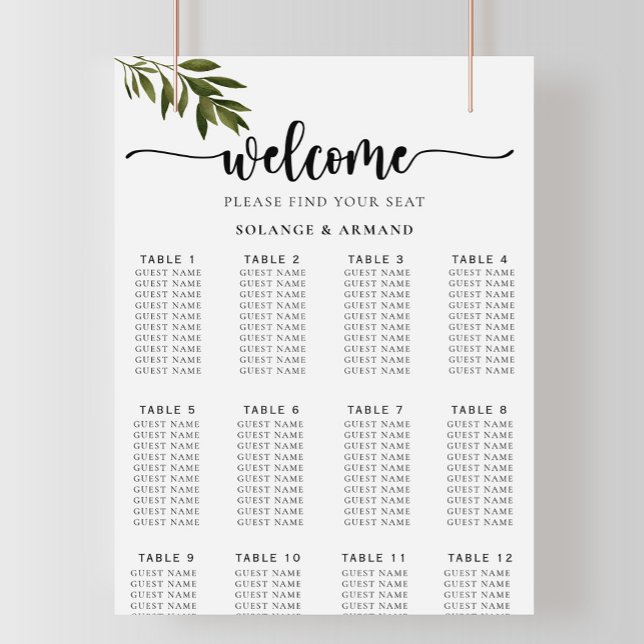 Botanical Green Leaves Wedding Seating Chart (Creator Uploaded)