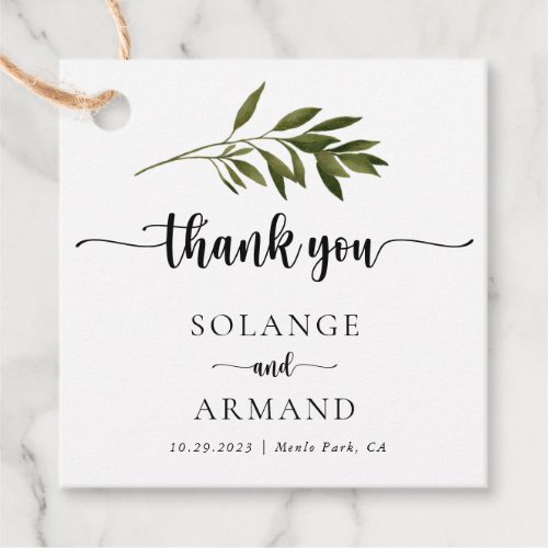 Botanical Green Leaves Wedding Thank You  Favor Tags