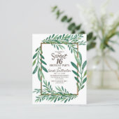 Botanical Green Leaves White Gold Sweet 16 Invitation (Standing Front)