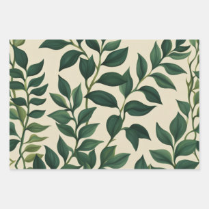 Botanical green leaves wrapping paper sheets