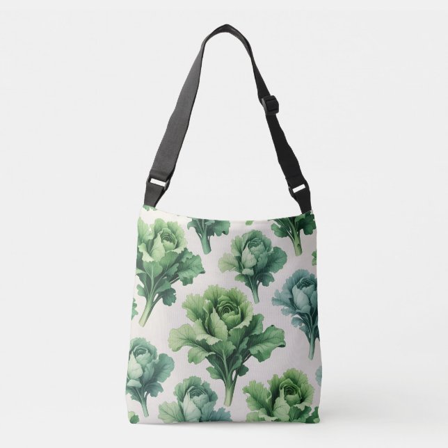 Botanical Green Lettuce Pattern Crossbody Bag Tote (Front)