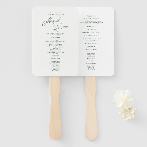 Botanical Green Minimalist Wedding Program Hand Fan