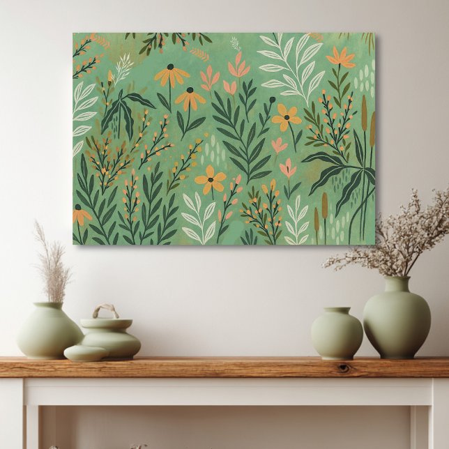Botanical Green Nature Faux Wrapped Canvas Print (Creator Uploaded)