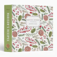 Botanical green pine cone christmas pattern 3 ring binder