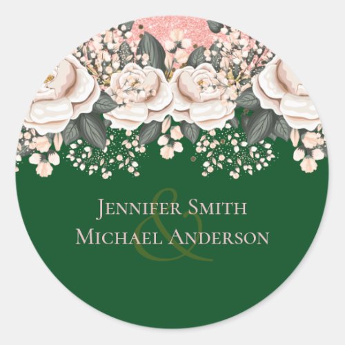 Botanical Green Pink Floral Wedding Budget Classic Round Sticker
