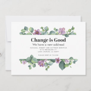 Botanical Green Purple Eucalyptus Moving Announcement