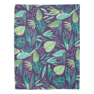 Botanical Green & Purple Leafs Pattern Duvet Cover