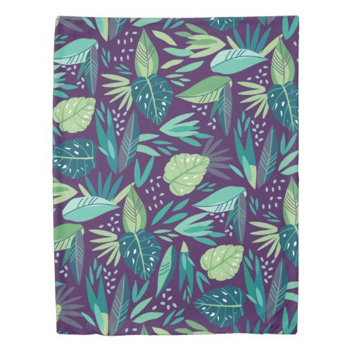 Botanical Green  Purple Leafs Pattern Duvet Cover