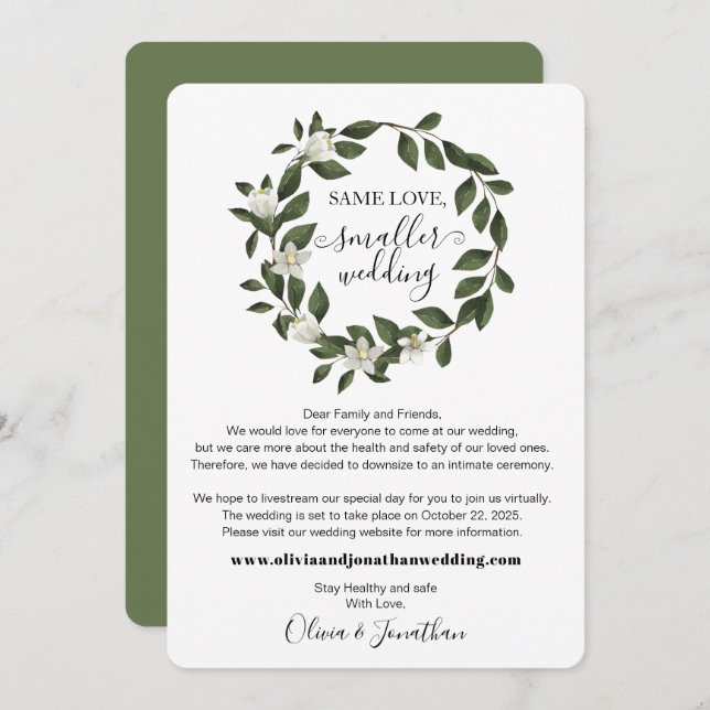 Botanical Green Same Love Smaller Wedding Downsize Announcement (Front/Back)