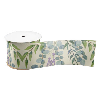 Botanical Green Stems Eucalyptus Branches Wedding Satin Ribbon
