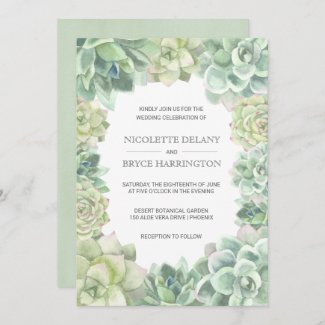 Botanical Green Succulents Border Wedding Invitation