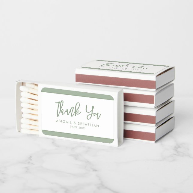 Botanical Green Thank You Wedding Favor Matchboxes (Stacked)