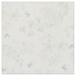 Botanical green vintage elegant floral gray birds fabric