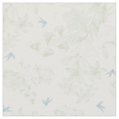 Botanical green vintage elegant floral gray birds fabric