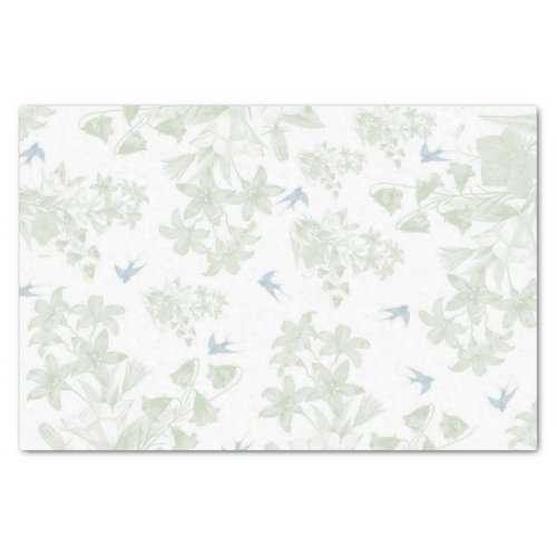 Botanical green vintage elegant floral gray birds tissue paper