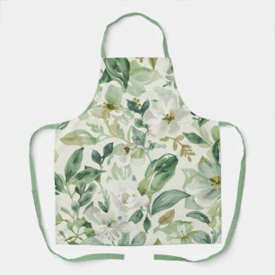 Botanical Green Watercolor Floral Leaves Nature Apron