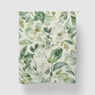 Botanical Green Watercolor Floral Leaves Nature Blackout Curtains