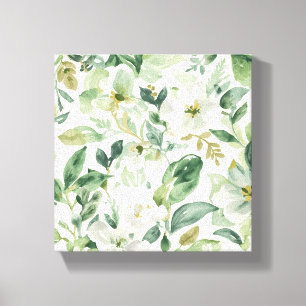 Botanical Green Watercolor Floral Leaves Nature  Canvas Print