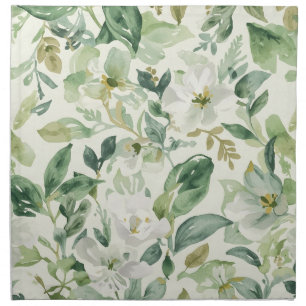 Botanical Green Watercolor Floral Leaves Nature Cloth Napkin