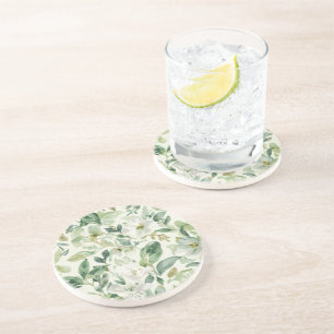Botanical Green Watercolor Floral Leaves Nature  Coaster