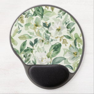 Botanical Green Watercolor Floral Leaves Nature Gel Mouse Pad