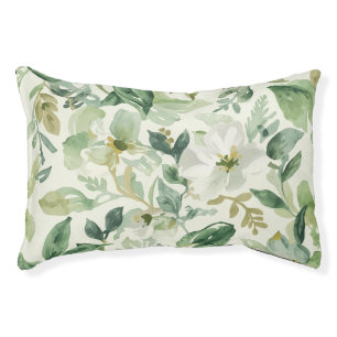 Botanical Green Watercolor Floral Leaves Nature Pet Bed