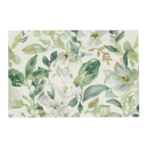 Botanical Green Watercolor Floral Leaves Nature Placemat