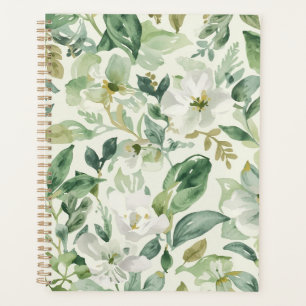Botanical Green Watercolor Floral Leaves Nature Planner