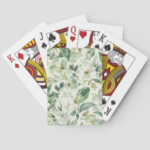 Botanical Green Watercolor Floral Leaves Nature Poker Cards