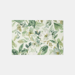 Botanical Green Watercolor Floral Leaves Nature Rug