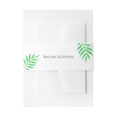 Botanical Green Watercolor Leaf Invitation Belly Band