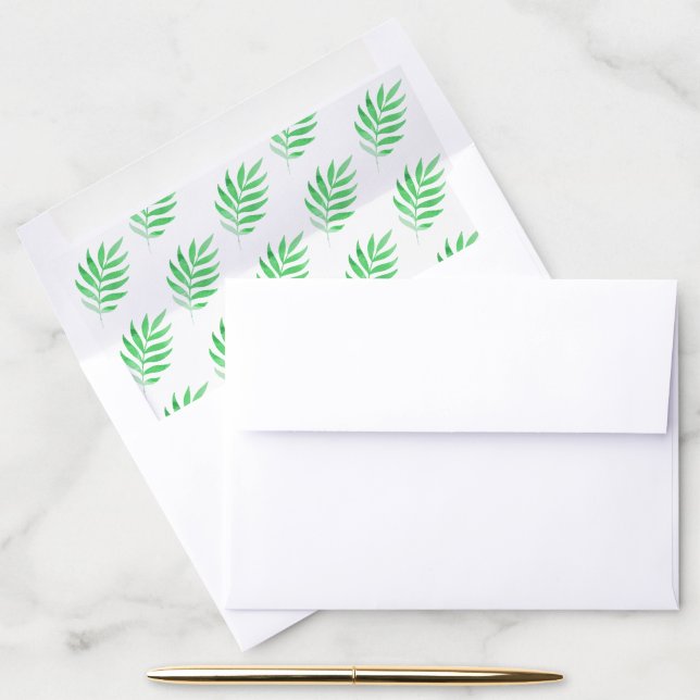 Botanical Green Watercolor Leaf Pattern Envelope Liner (Desk)