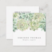 Botanical Green Watercolor Succulents Square Business Card (Front/Back)