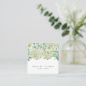 Botanical Green Watercolor Succulents Square Business Card (Standing Front)