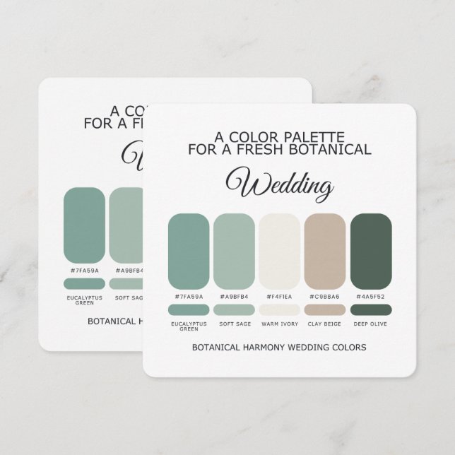 Botanical Green Wedding Color Palette Garden Card (Front/Back)