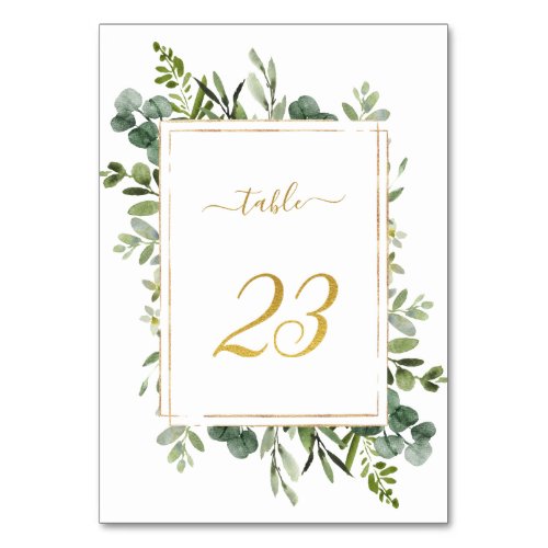 Botanical Green Wedding Gold Glitter Number 23  Table Number