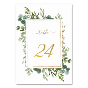 Botanical Green Wedding Gold Glitter Number 24, Table Number