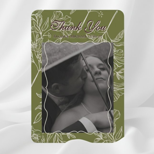 Botanical Green Wedding Photo Thank You Card (Thank your guests for celebrating your special day!)