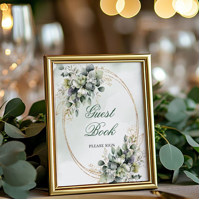 Botanical Green White Guest Book Tabletop Sign (Botanical Green White Guest Book Tabletop Sign)