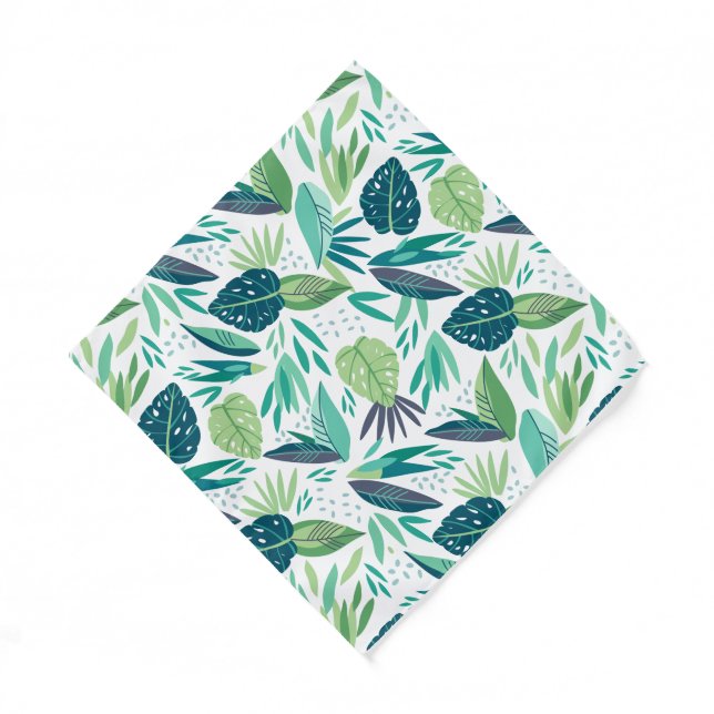 Botanical Green & White Leafs Pattern Bandana (Front)