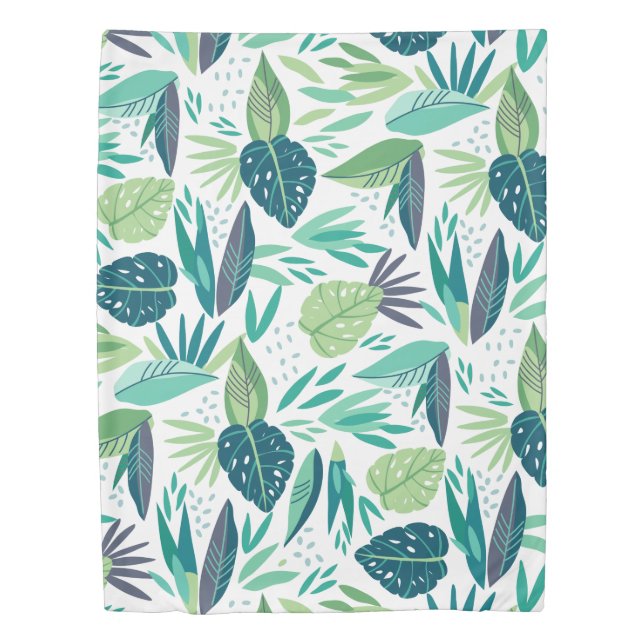 Botanical Green & White Leafs Pattern Duvet Cover (Front)
