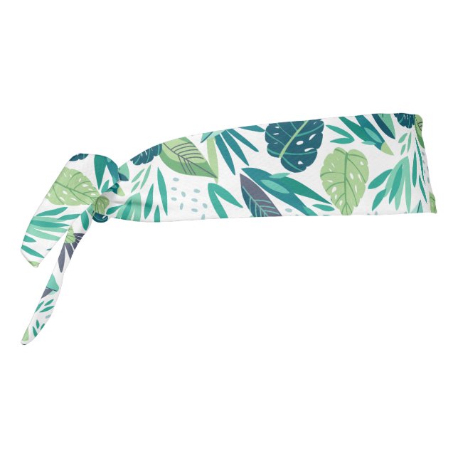Botanical Green & White Leafs Pattern Tie Headband (Rotate 270)