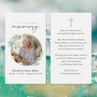 Botanical Green Wreath Cross Photo Sympathy Card
