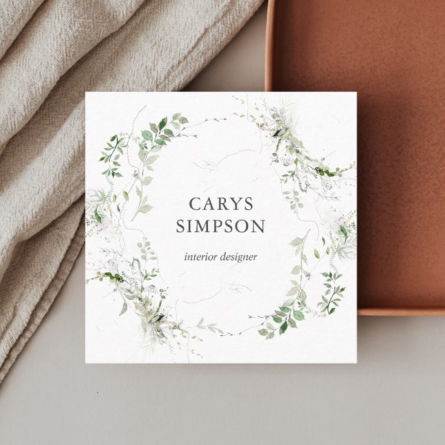 Botanical Greenery And Sketch Modern Square Business Card (Creator Uploaded)