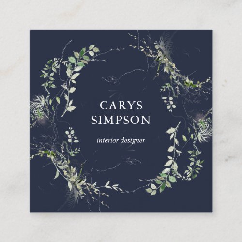 Botanical Greenery And Sketch Modern Square Business Card