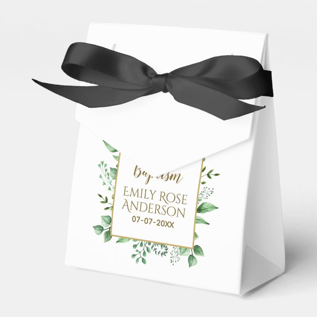 Botanical Greenery Baptism Boy Girl Thank You Favor Boxes (Front Side)