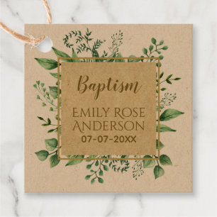 Botanical Greenery Baptism Boy Girl Thank You Favor Tags
