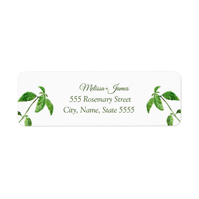 Botanical Greenery Basil herb Wedding Return Label (Front)